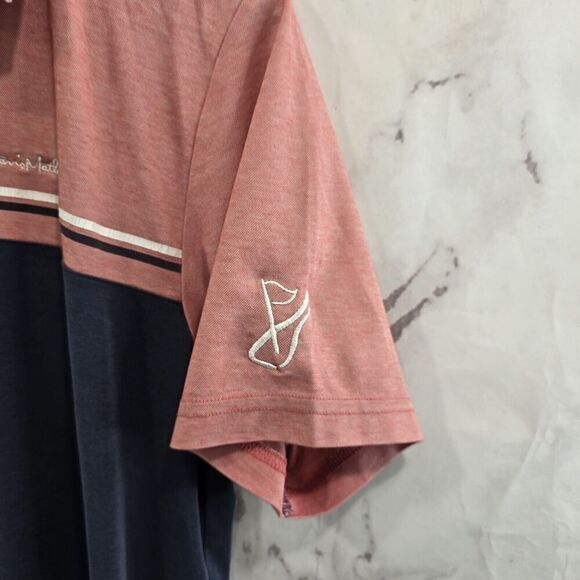 Travis Mathew Shirt Mens Large Navy Blue Pink Golf Polo Pima Stripe Two Tone - Picture 8 of 12